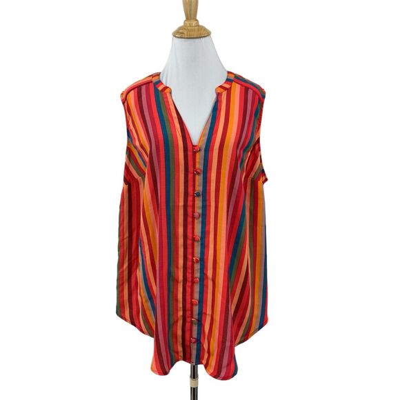 Torrid Harper Gauze Blouse Womens 1 Multi Rainbow Stripe Button Front Sleeveless - Picture 1 of 13